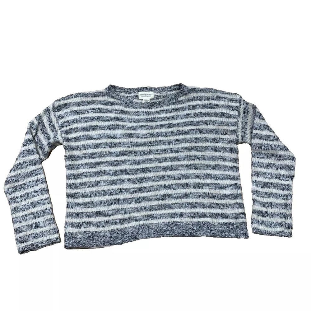 DENIM & SUPPLY RALPH LAUREN Light Knit Sweater Womens L Gray White Striped Hoop